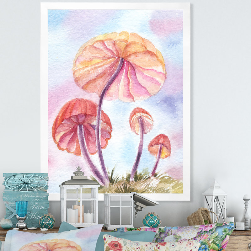 Décoration rose sur toile - Champignons roses à l'aube, H 40 po x l 30 po x P 1,5 po, Impression blanche sur toile encadrée