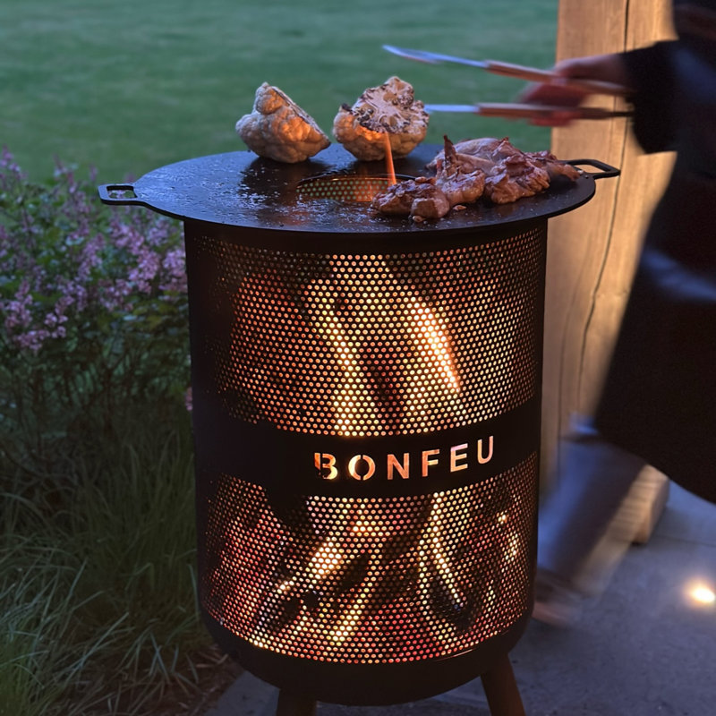 Cylinder Steel Outdoor Fireplace, 100cm H x 45cm W x 45cm D, Black