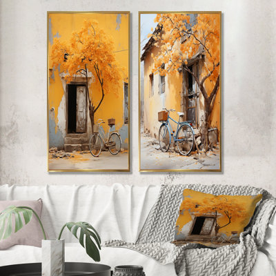 Yellow Springtime Florals Bicycle I - Bicycle Wall Decor Set Of 2