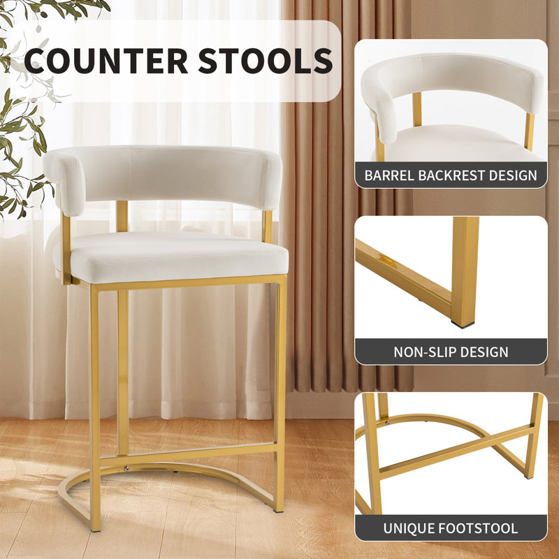 Everly Quinn Modern Velvet Bar Stools - 25.6" Seat Height