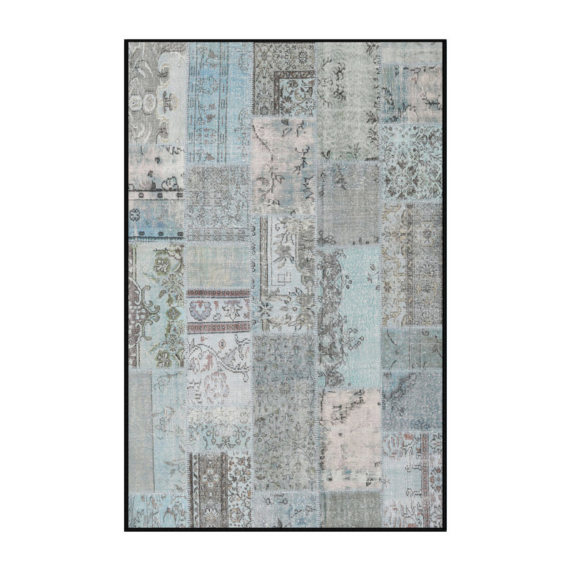 Tapis contemporain bleu / gris, Rectangle 5 pi x 7 pi