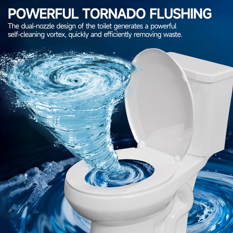 Toilette haute compacte 17 po ADA 17 po pour personnes âgées, 1,28 GPF Tornado, chasse simple, 1000 g, blanc, Blanc