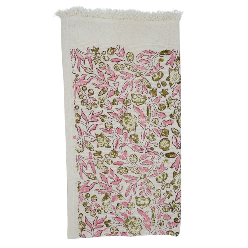 Essuie-mains gaufré en coton imprimé à la main - Des serviettes durables, douces et belles pour chaque maison (Chiranjiv, rose)