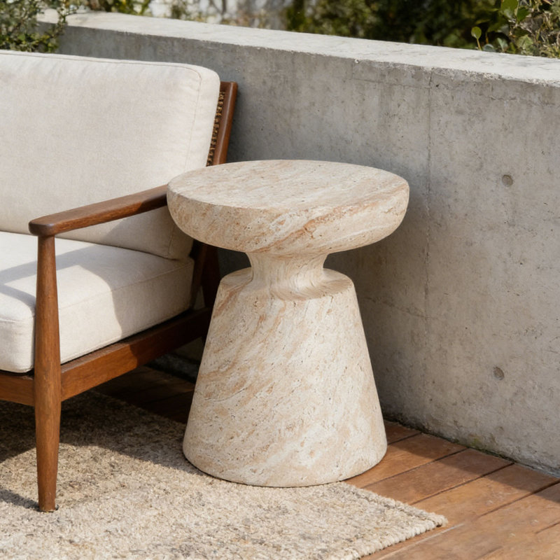 Table d'appoint d'extérieur en travertin Ponti, Beige