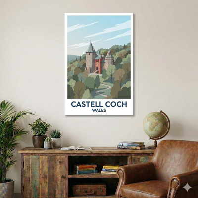 Castell Coch, Wales - Romantic Travel Poster Of The Fairytale Castle. Giclee Print On Wrapped Canvas. Wall Art, Home Decor - Castles & Palaces, Wales - Wrapped Canvas Print