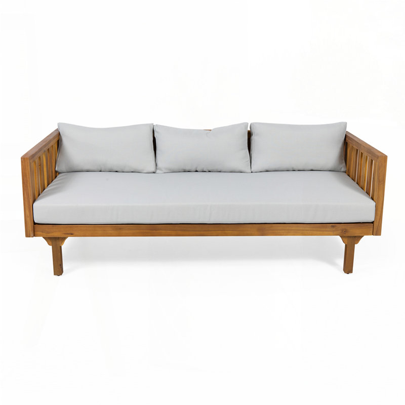 Acacia Wood  Outdoor 3 Seater Daybed With Cushion, Light Gray 1