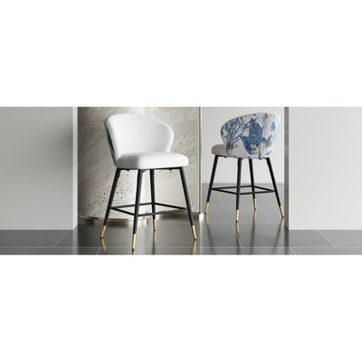 Counter Height Bar Stools Set Of 2, Jacquard Upholstered Bar Chairs, Metal Footrest And Frame For Kitchen,Dining Room,28"H Seat Height