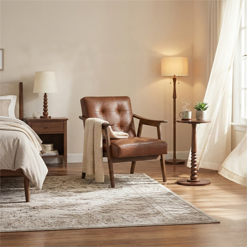 Lounge Chair with Thick Cushion, Mid Century Modern Accent Armchair, Button Tufted for Living Room, Bedroom