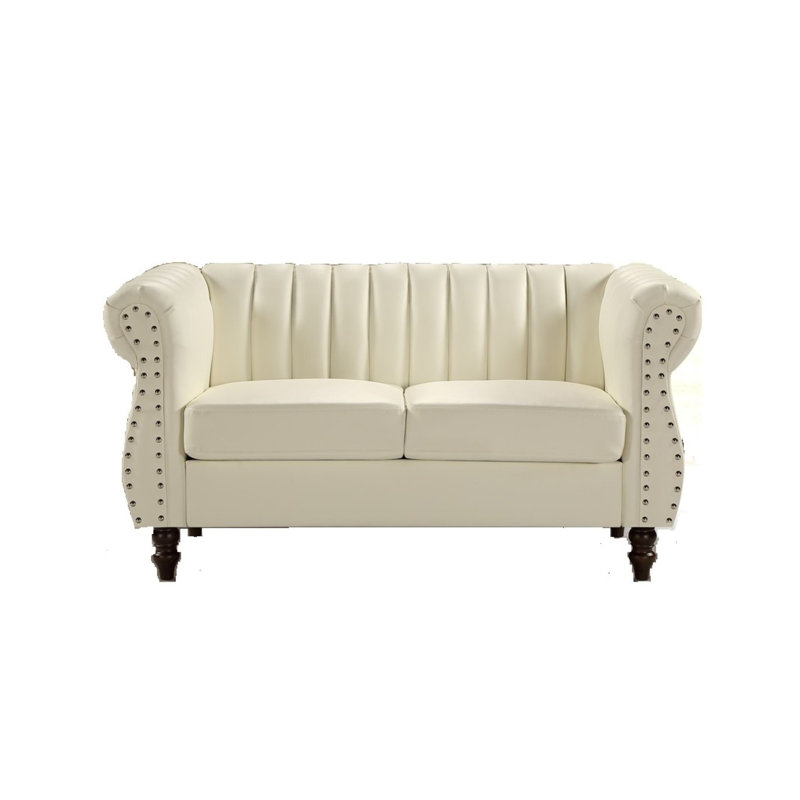 Causeuse Chesterfield 59 po Zierikzee, Similicuir crème / blanc