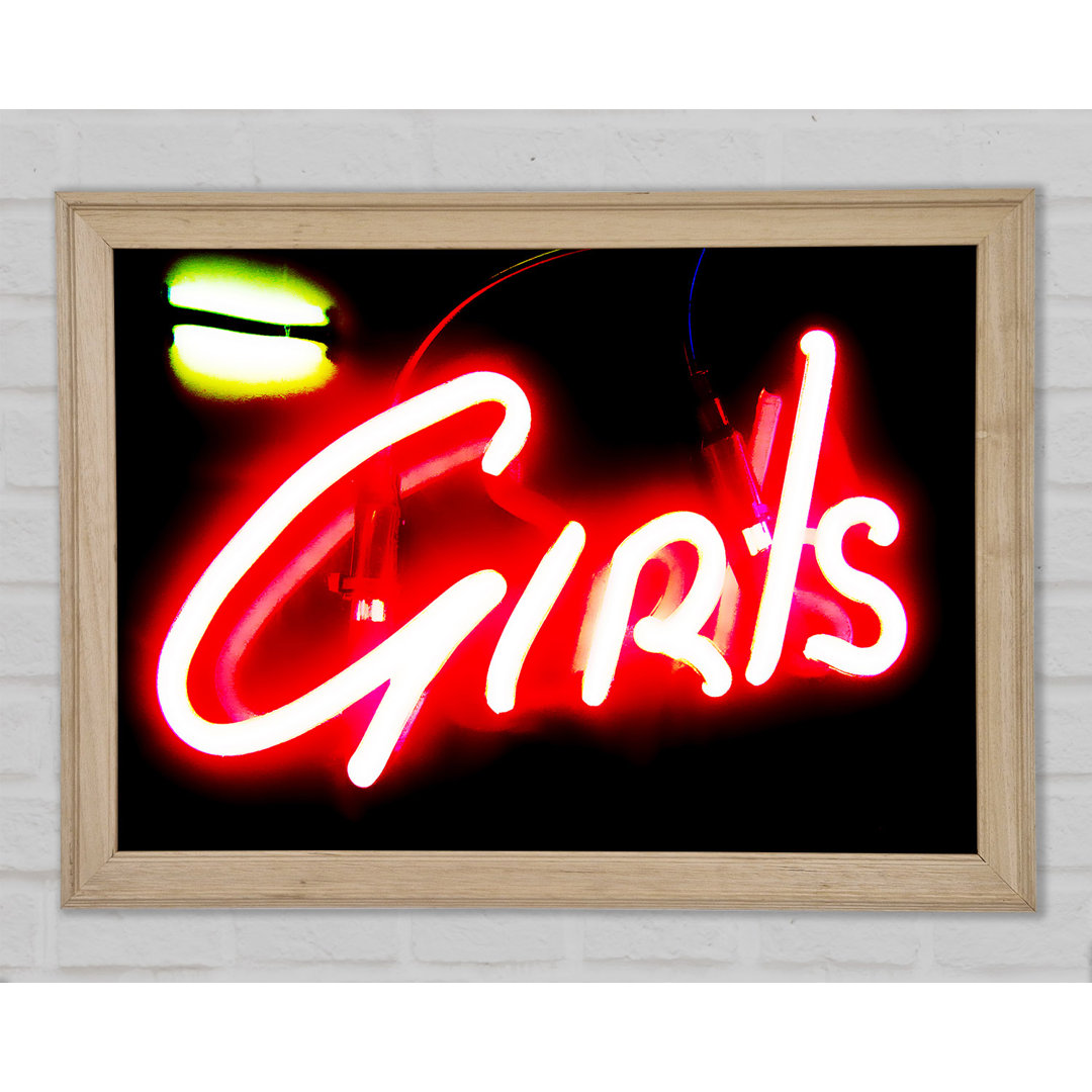 Neon Girls Schild Gerahmter Druck