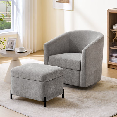 Chenille Upholstered Swivel Accent Chair With Storage Ottoman