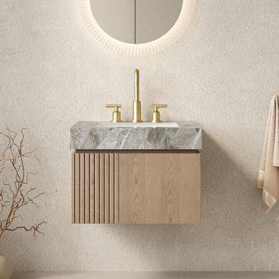 Meuble-lavabo de 24 pouces avec comptoir en pierre frittée et lavabo en céramique, durable et élégant pour les salles de bain modernes.