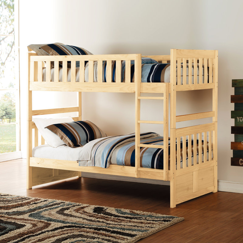 Lit simple au-dessus d'un lit superposé avec finition en pin naturel, garde-corps supérieur, aucun ressort requis, pour lit transitionnel de chambre à coucher, lit superposé, base, poids de 300 lb