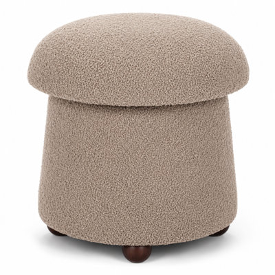Schick Round Sherpa Storage Ottoman Stool with Hidden Storage, Brown Upholstered Accent Seat