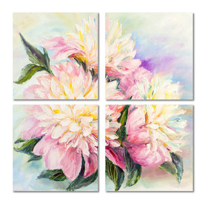 Blooming Pink Peonies - 4 Piece Wrapped Canvas Painting -  Red Barrel StudioÂ®, C6AC446DE8274CCCB0BD04717D48DDB4