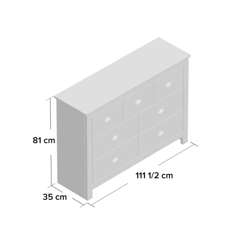 Gia 111.5cm W 7 - Drawer Chest of Drawers, Soft Grey