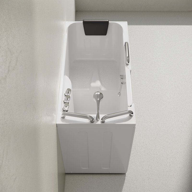 Auvergne 53" X 27" ADA Drain Walk-In Soaking Bathtub In Glossy White, Faucet Set, Drain, Grab Bars, Pillow Included, Left