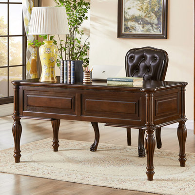 Nut-brown Rectangular Solid + Manufactured Wood with 5 drawers desk