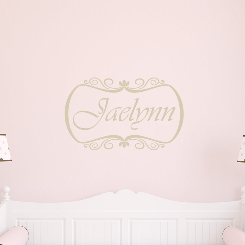 Décalcomanie murale nom personnalisé avec bordure, Beige clair, Oui