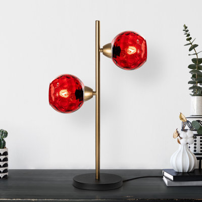 Lampe de table moderne en or avec corps en métal et capuchon en verre, 14,2 po x 7,1 po x 22,8 po | Plaque de base de 7,1 po de diamètre, type de douille: 2 x E27 de 40 W maximum (ampoule non incluse) | Conception élégante élégante pour les solutions de décoration et d'éclairage