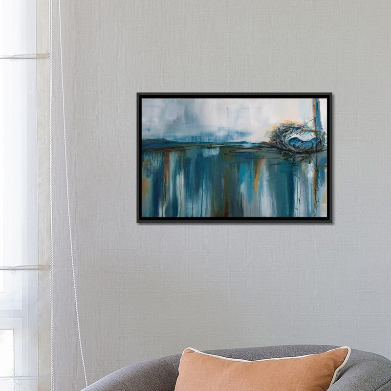 " Nesting " by Jane M. Robinson, 18" H x 26" W x 1.5" D, Black Framed Canvas, No Mat