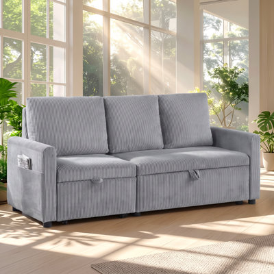 Canapé-lit gigogne simple Relax en velours côtelé avec méridienne de rangement, dimensions : 178 cm (L) x 76 cm (P) x 89 cm (H).