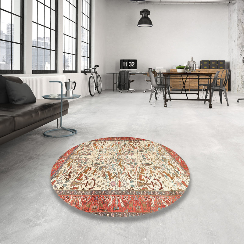 Tapis oriental beige / rouge, Rond 6 pi