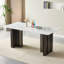Table de salle à manger rectangulaire de 69,30 pouces de style moderne, en verre trempé avec plateau de table en marbre, pieds de table brossés mat, convenant à 4 à 6 personnes, marbre blanc, gris mat.