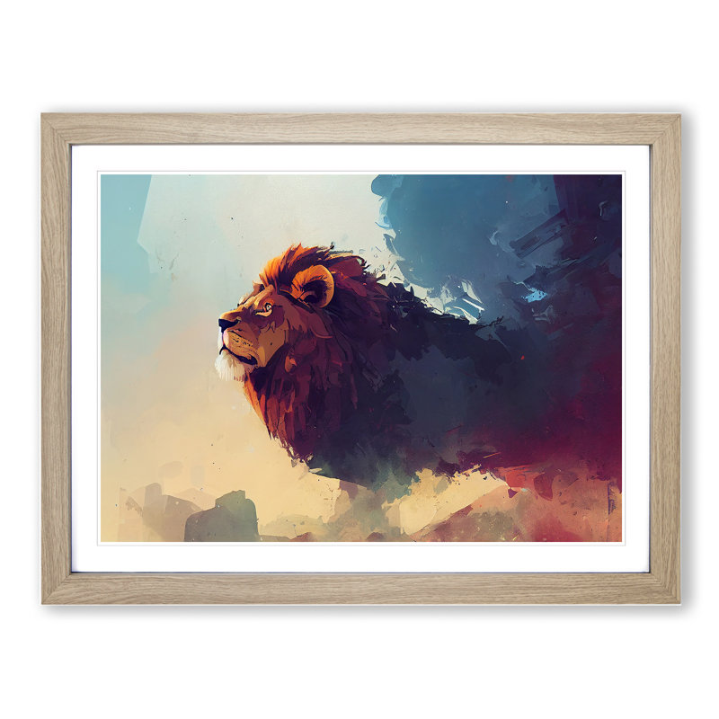 Lion Vol.1 - Single Picture Frame Painting, 46cm H x 64cm W x 2cm D, Oak