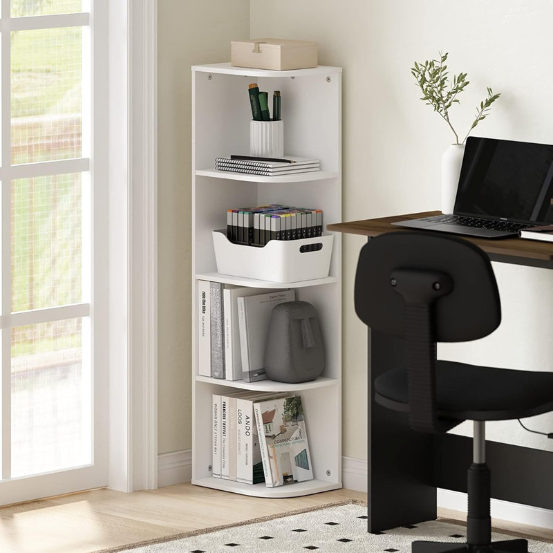 Bibliothèque de coin à 4 tablettes - blanc