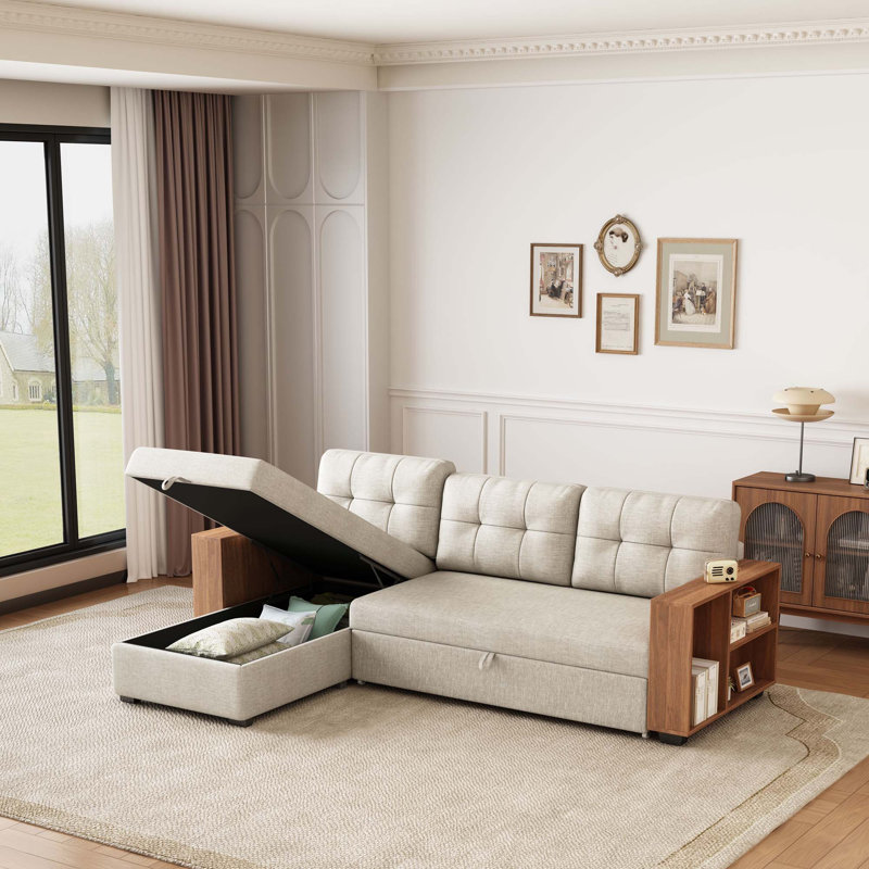Canapé modulaire rembourré escamotable avec méridienne de rangement, canapé d'angle convertible