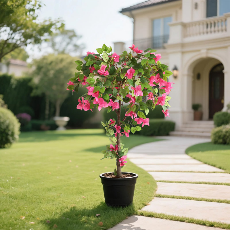 Arbre topiaire artificiel à fleurs 47 po avec pot Bougainvillea pour décoration intérieure / extérieure