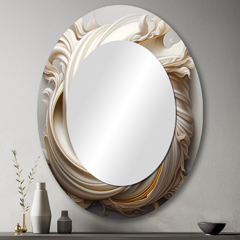 Tender White Whirling Vision - Modern Oval Wall Mirror, 43" x 33"