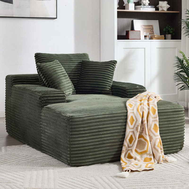 Corduroy 67" Chaise Lounge Chair,Deep Seat Oversized Sleeper Chair, Green