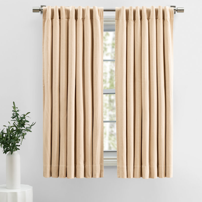Rossa Premium 100% Cotton Herringbone Room Darkening Rod Pocket w/ Back Tabs Single Curtain Panel, Oatmeal, 48" W x 108" H