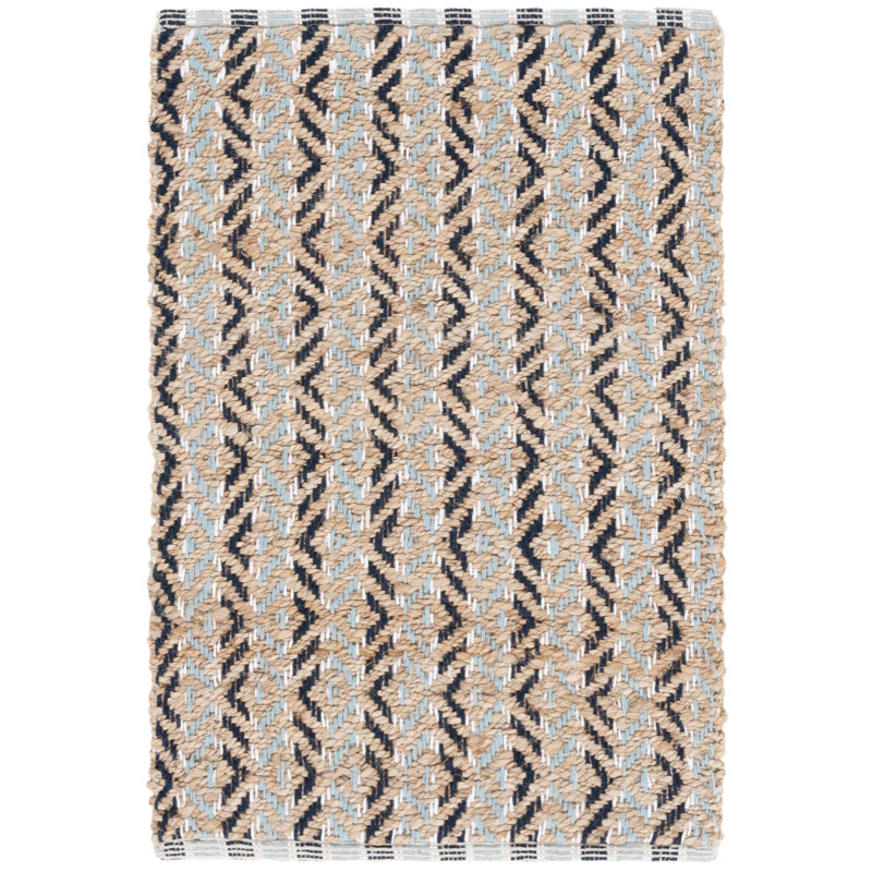 Natural Fiber 661 Flatweave Jute/Cotton Geometric Rug in Natural/Turquoise/Navy/Ivory, Rectangle 3' x 5'