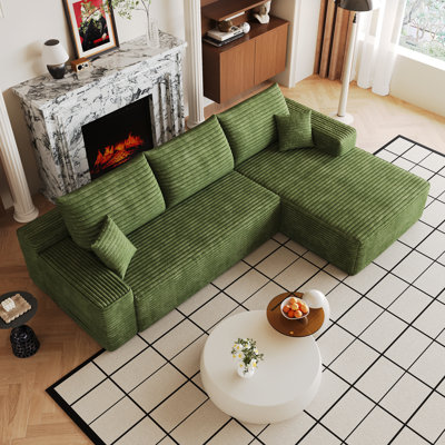 Canapé modulaire 107 po avec méridienne en L 107 po, canapé modulaire moderne avec assise profonde, canapé rembourré pour la chambre à coucher du salon, aucun assemblage requis, (tissu en velours côtelé moelleux), vert