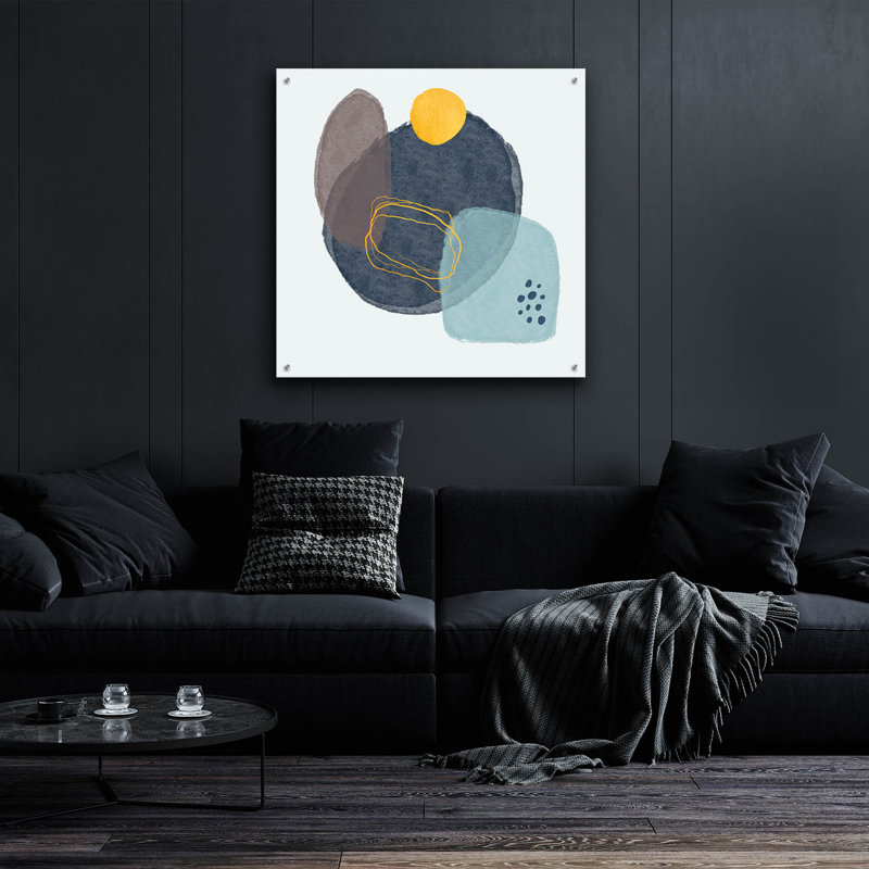 «Blue and Yellow Abstraction 2» par Svetlana Aleynikova, art mural en verre acrylique, H 36 po x l 36 po