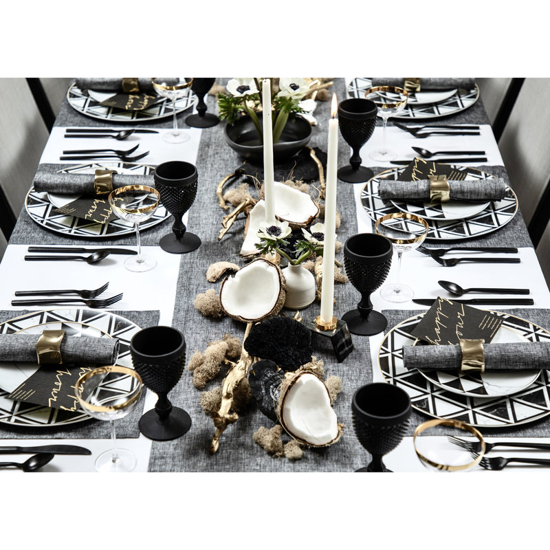 Festive Plain Linen Table Runner, Black/Festive Shimmer, 72" x 14"