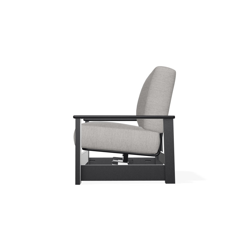 Leeward Marine Grade Polymer Deep Seating Cushion Arm Chair with Hidden Motion, Black, Canvas Granite Sunbrella® Canvas