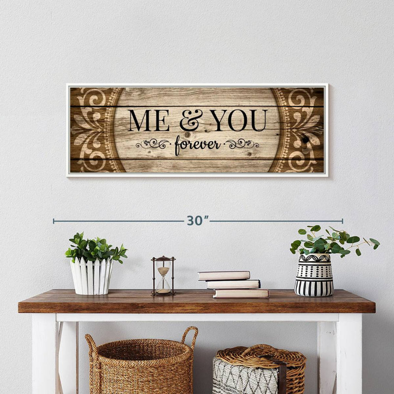 Plaque murale typographique «Me And You Forever Love», Cadre flottant blanc, 28 po x 10 po