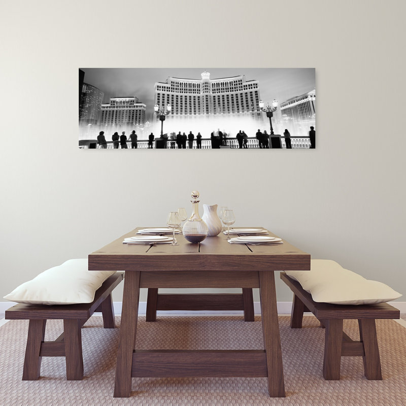 Hotel Lit Up At Night Bellagio Resort And Casino The Strip Las Vegas Nevada USA by Dan Merkel - Wrapped Canvas Panoramic Print