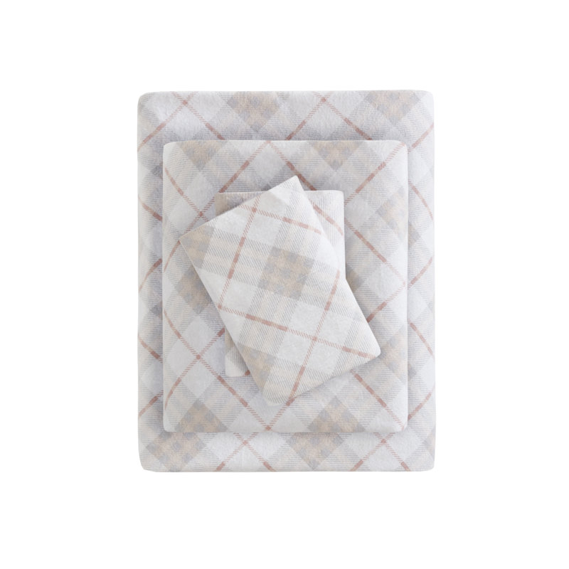 Twin Pink Plaid Cotton Flannel Bedding Set