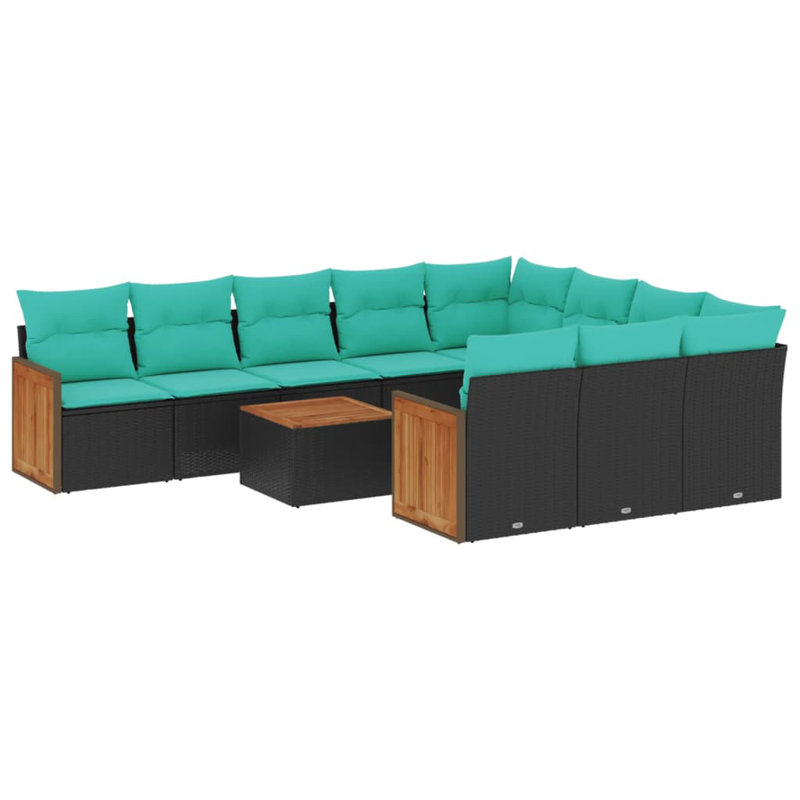  Ensemble de canapé de patio 11 pièces avec coussins en rotin de polyester noir
