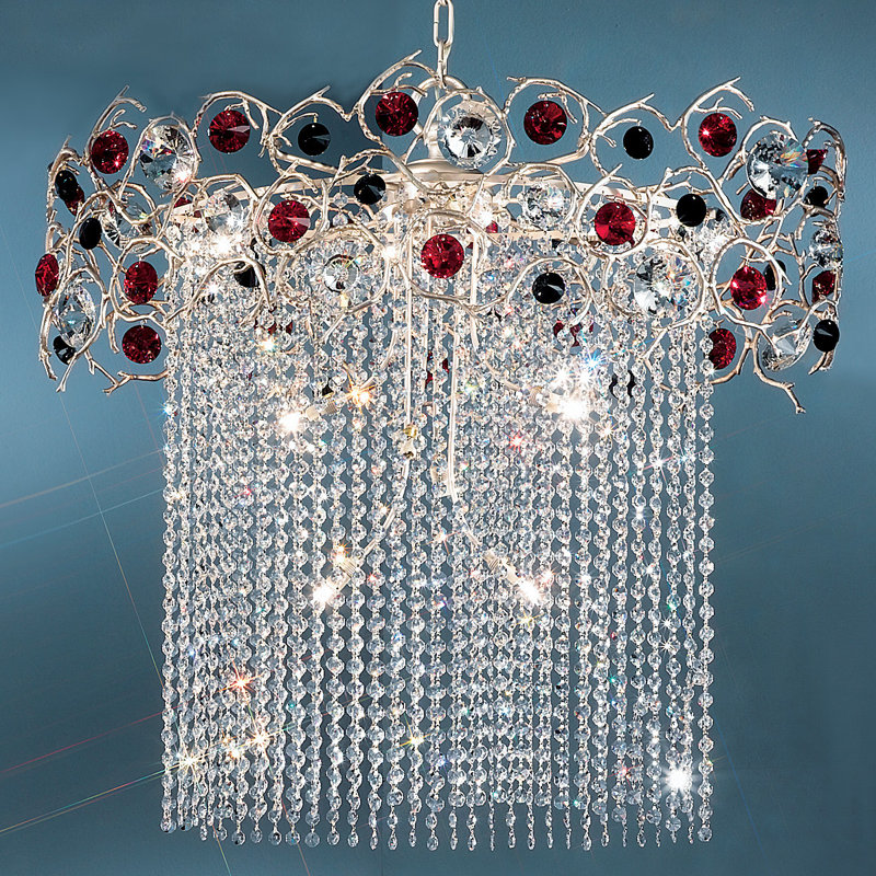 Lustre à plusieurs niveaux 10 lumières unique Foresta Colorita, Givrage argenté, Noir et ambre