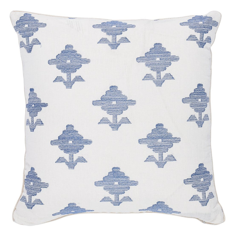 Rubia Embroidery Pillow, 18''x18'', Blue