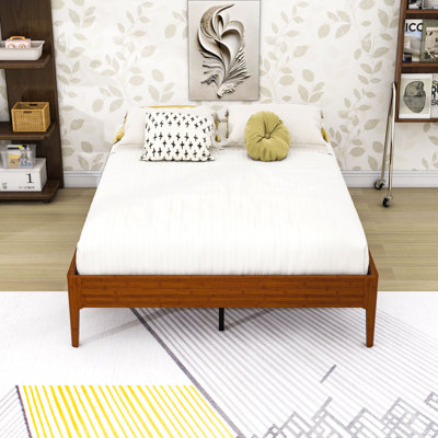 Platform Bed with Noise-Free Wood Slats and Metal Center Legs
