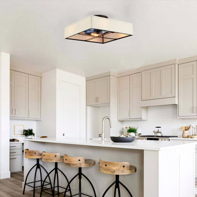 16.6” Cotton Fabric Caged Flush Mount Ceiling Fans  