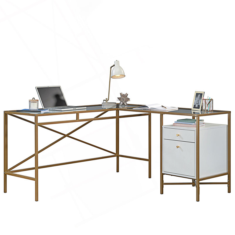 Bureau moderne en L avec plateau en verre élégant