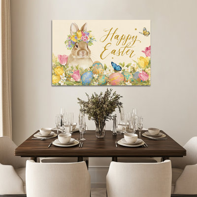 Spring Easter Bunny Wall Art, Spring Easter Bunny Pictures Wall Decor, Easter Egg and Rabbit Pictures, Easter Prints for Living Room Bedroom Kids Room Nursery Ready To Hang